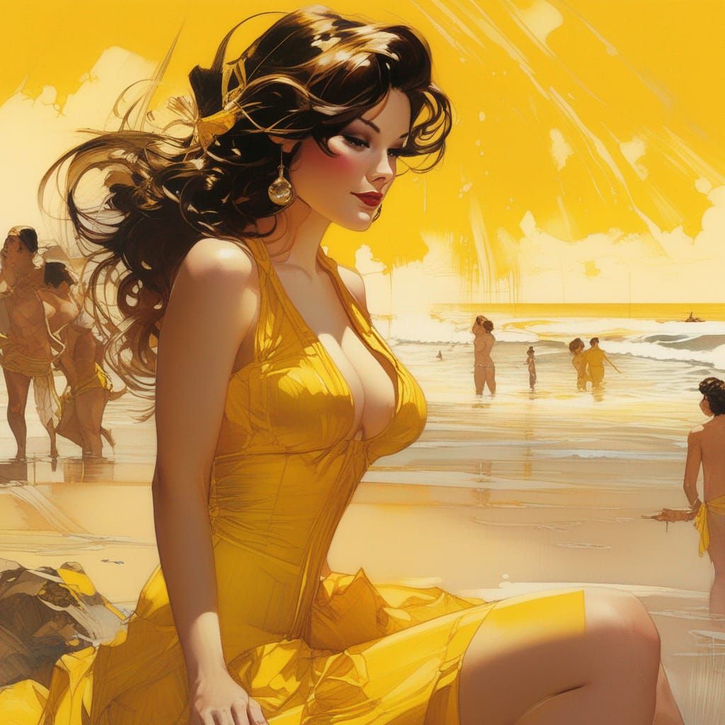 Princess Belle in Swimsuit, Pin-Up Art Style