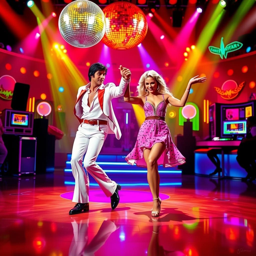 Disco Dance Scene in Pop Art Style