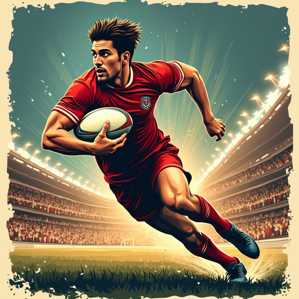 Dynamic Rugby Tackle Poster in Vintage Graphic Style