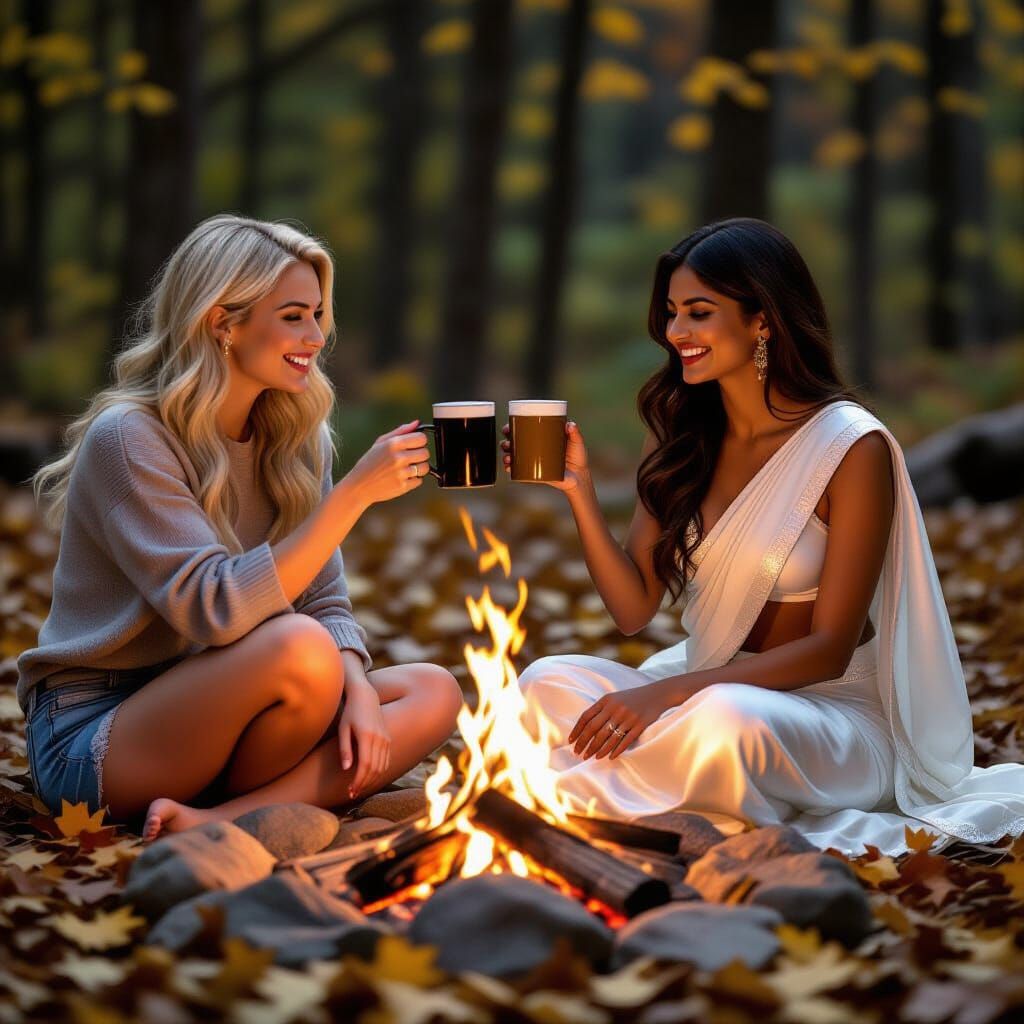 Romantic Campfire Scene in Wong Kar-wai Style