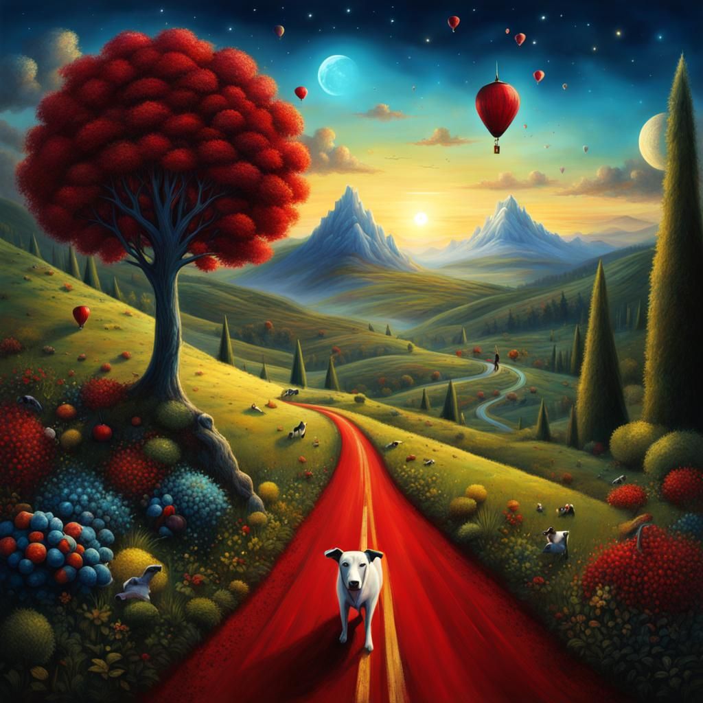 Queen of Spades, trees, summer, Thinner, shine, road trip, dog, mountains, happy, old, evening, cow, red, black, blue, L...