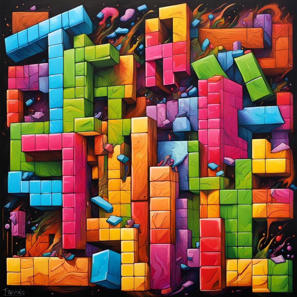 Colorful Tetris Nightmare in Graffiti Art Style