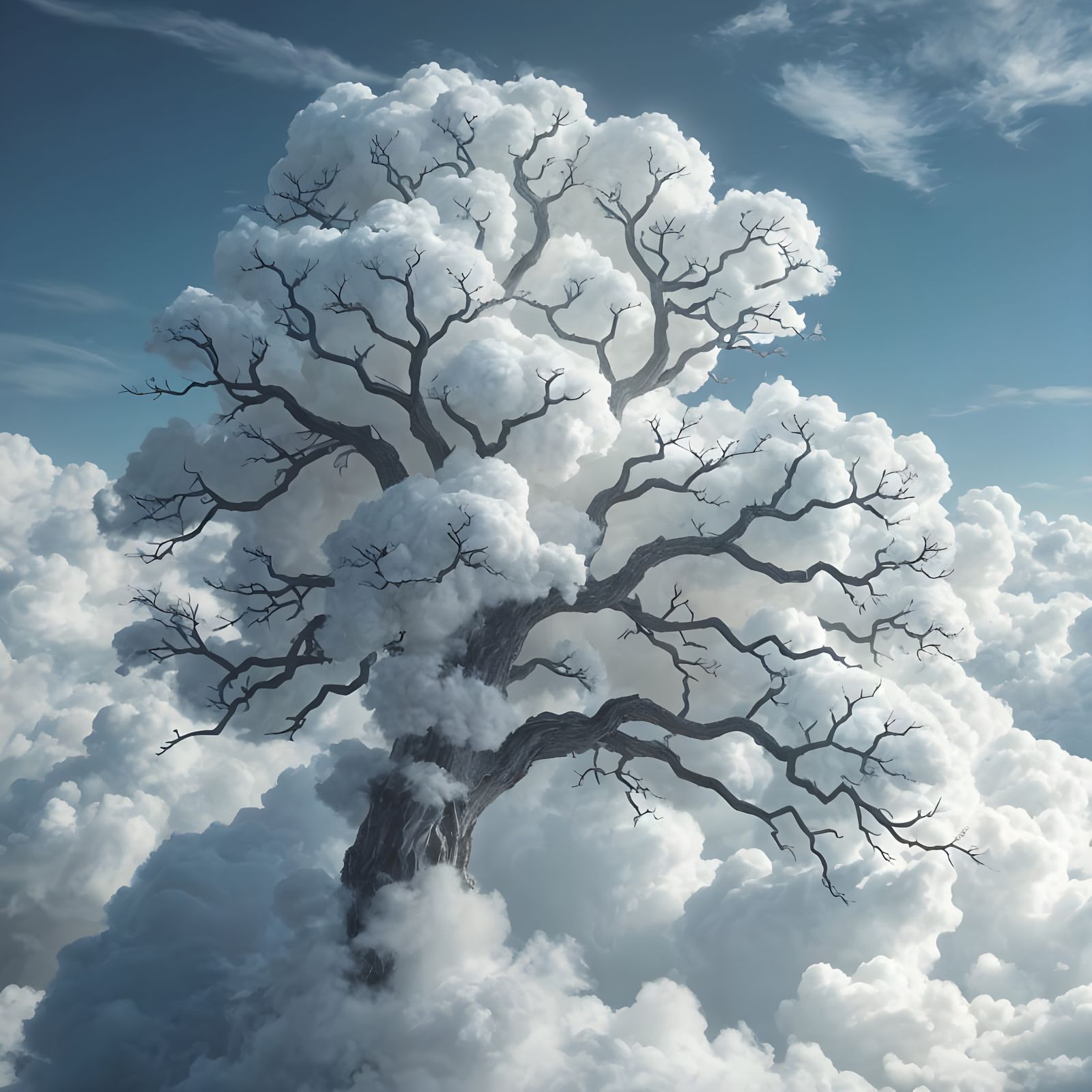 Surreal Cloud Tree in Nanopunk Style