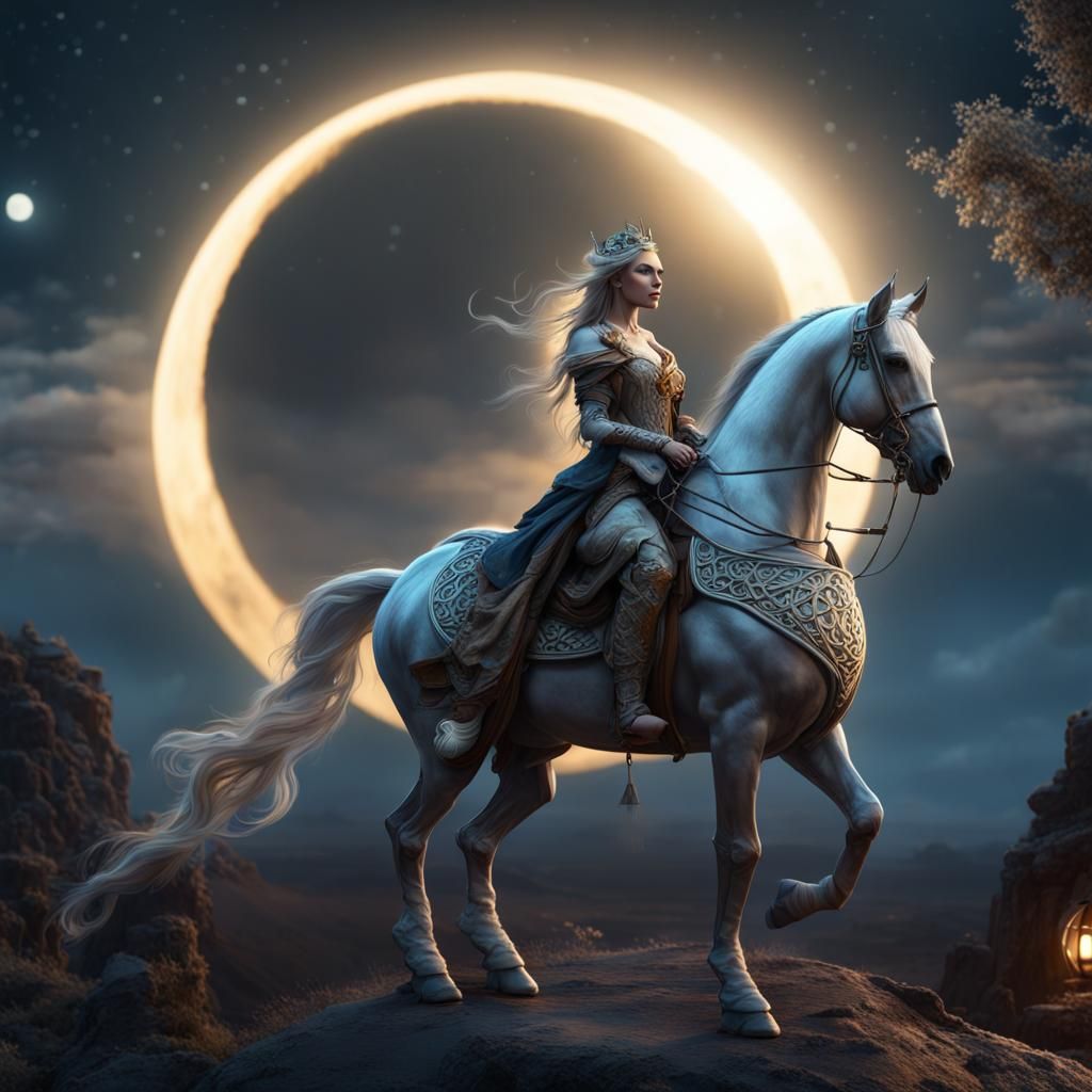 Celtic Princess on Silver Horse, Fantasy Art
