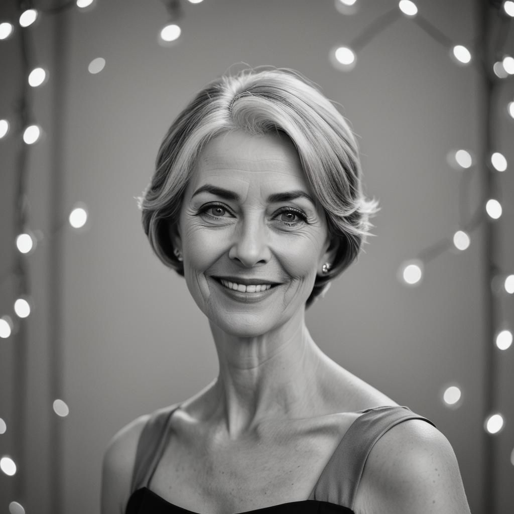 Elegant Portrait of a Gray-Haired Woman in Black and White