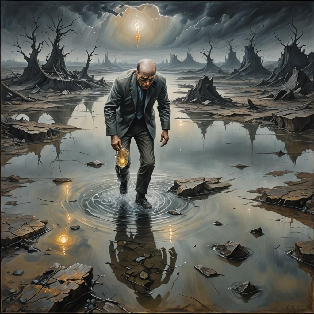 Surreal Figure Consumed by Turmoil in Dreamscape