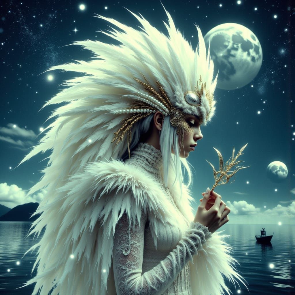 Dreamlike Goddess in Ethereal Headdress