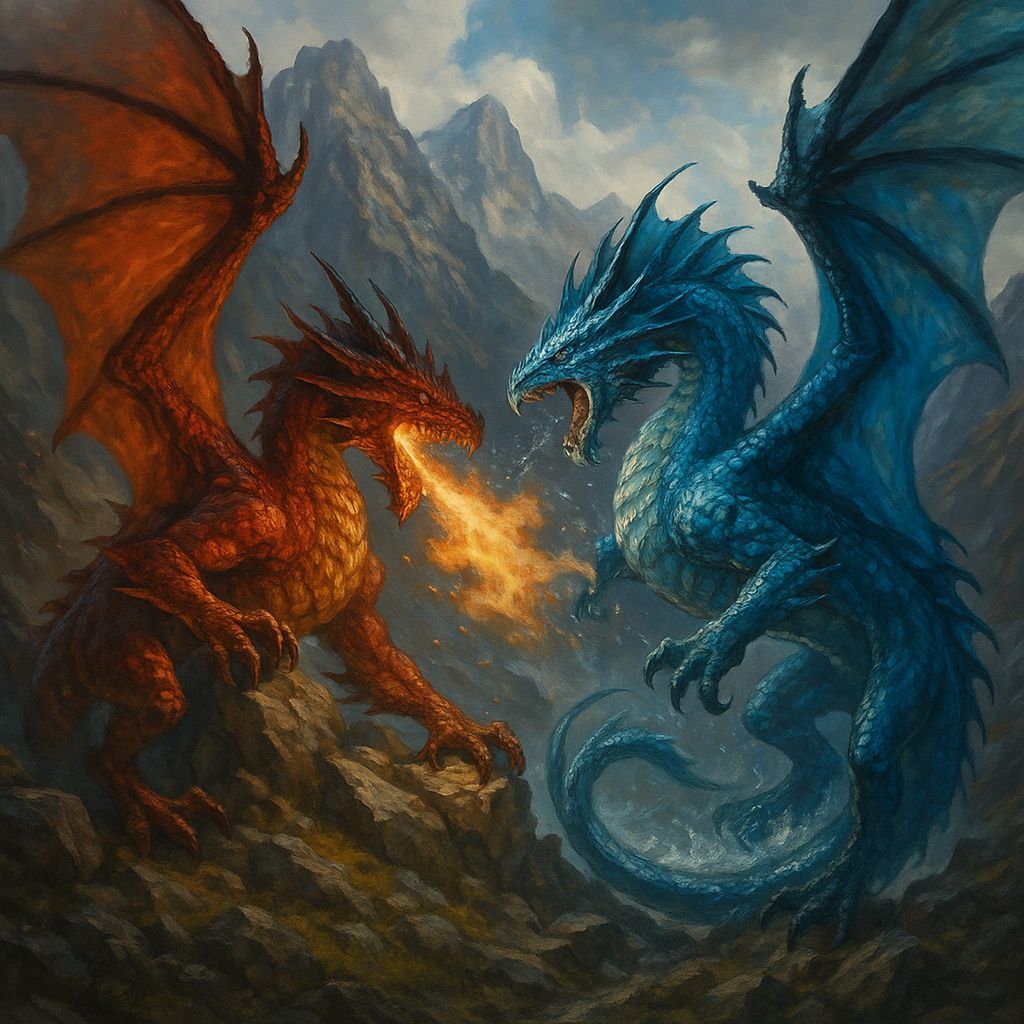 Epic Battle: Fire Dragon Versus Water Dragon