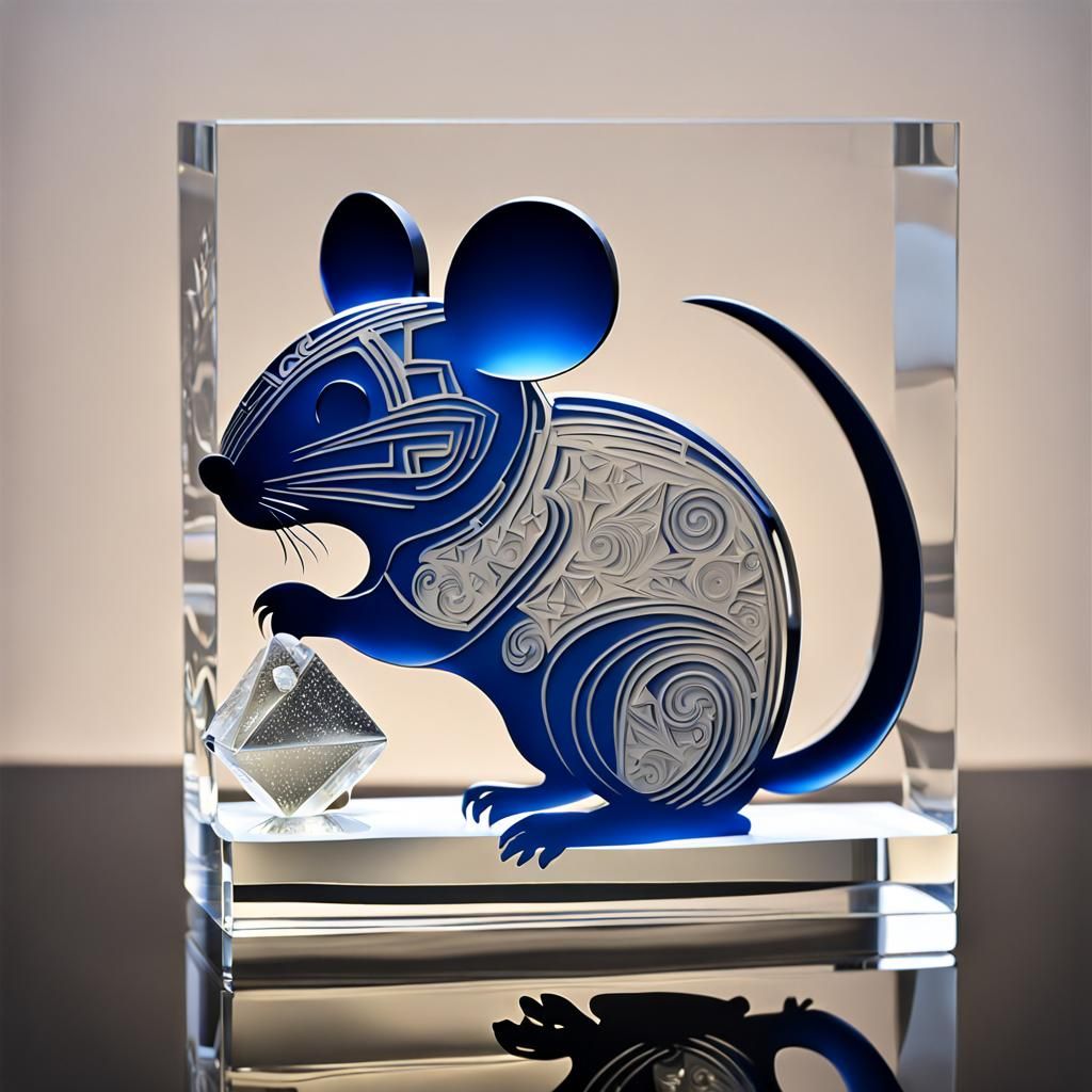 Crystal Mouse Silhouette Sculpture in 3D