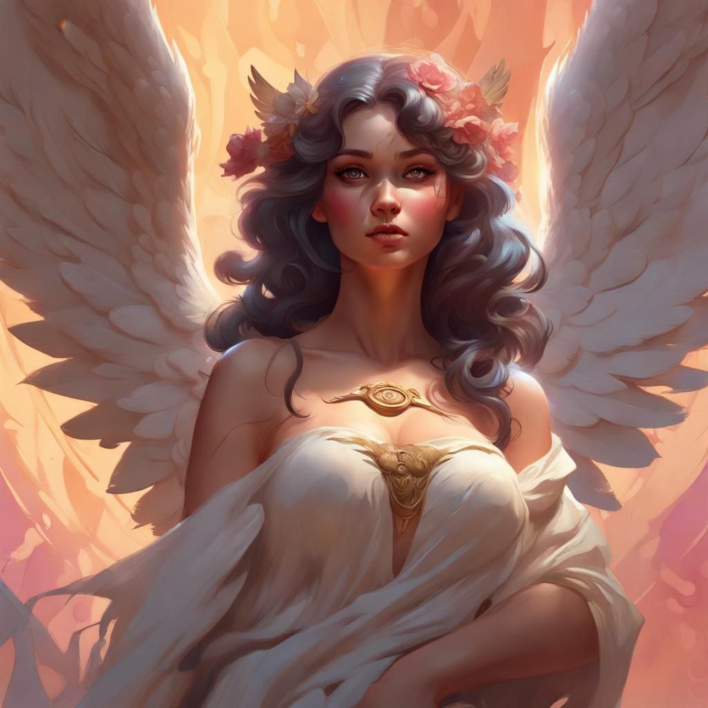 Romantic Angel Concept Art in Hyperdetailed Style