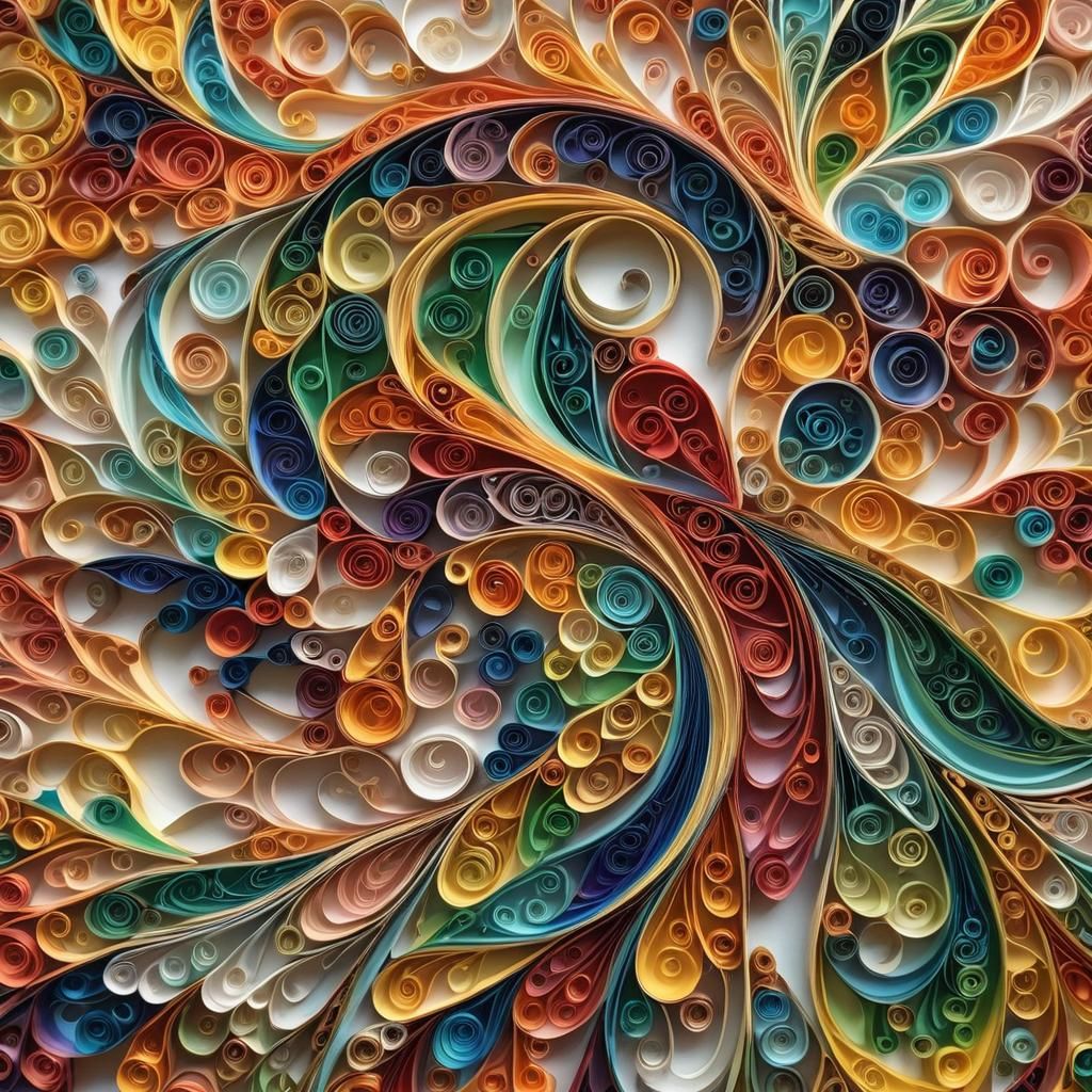 Rainbow Quilling Artwork with Gold Inlay