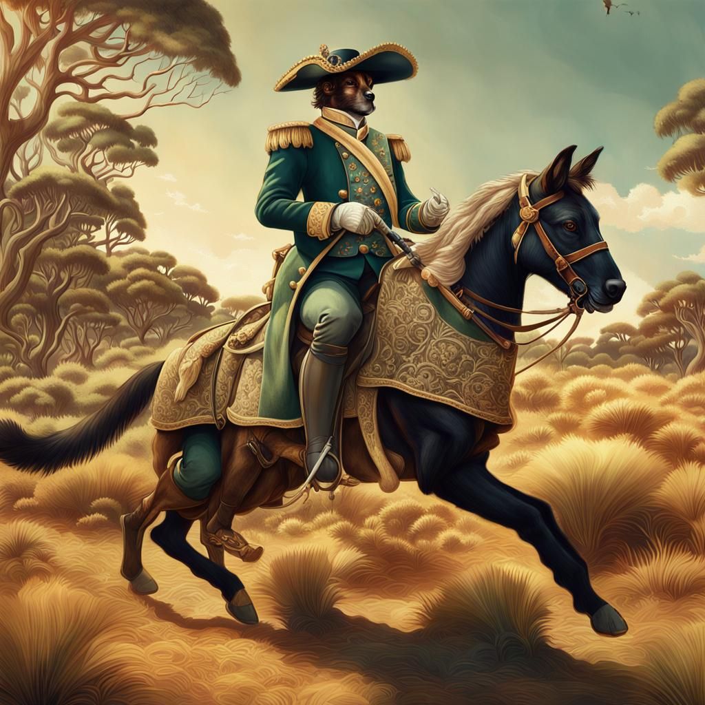 Victorian Cavalier Rides Giant Wallaby in Digital Art