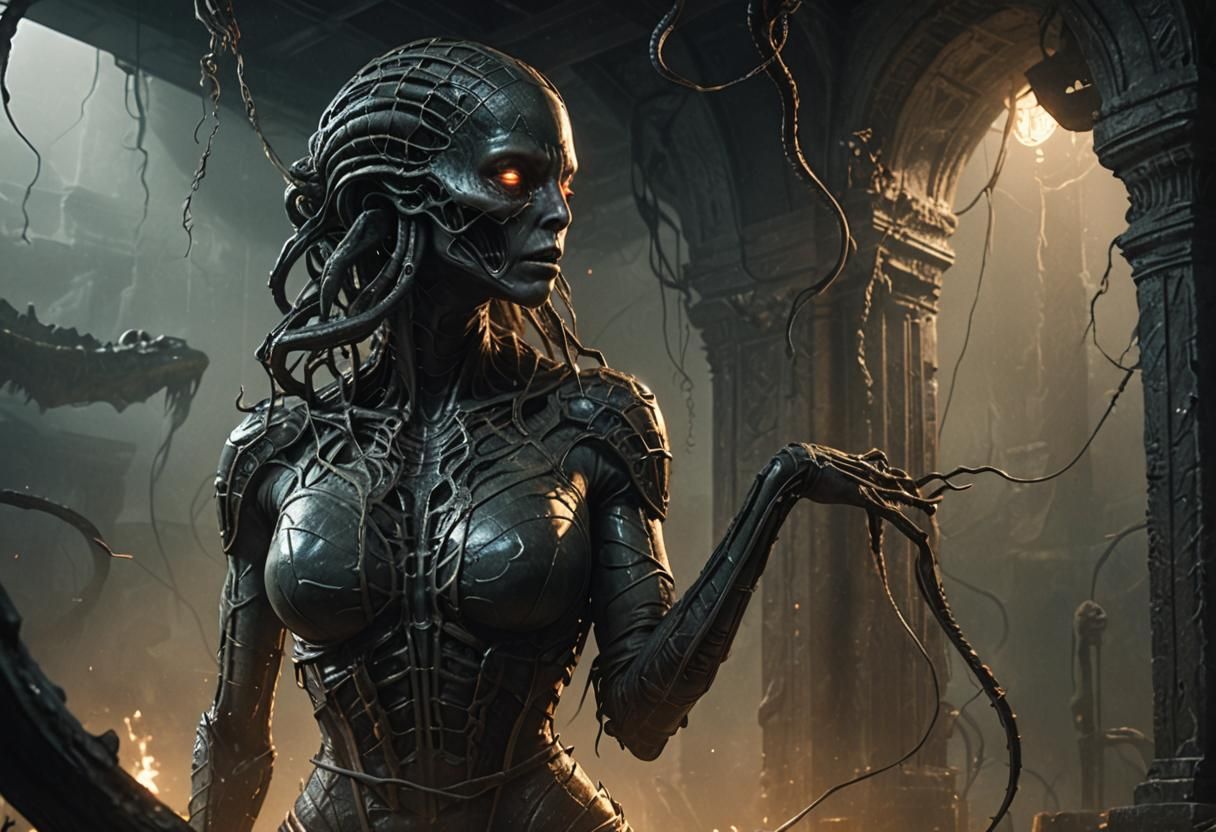Alien Female with Spider Legs in Sci-Fi Art