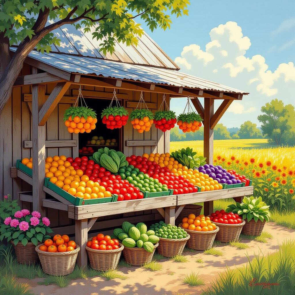 Charming Farmstand Overflowing with Harvest Bounty