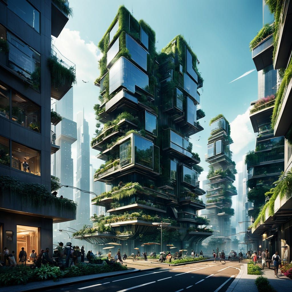 Sustainable Futuristic Cityscape with Verdant Skyscrapers an...