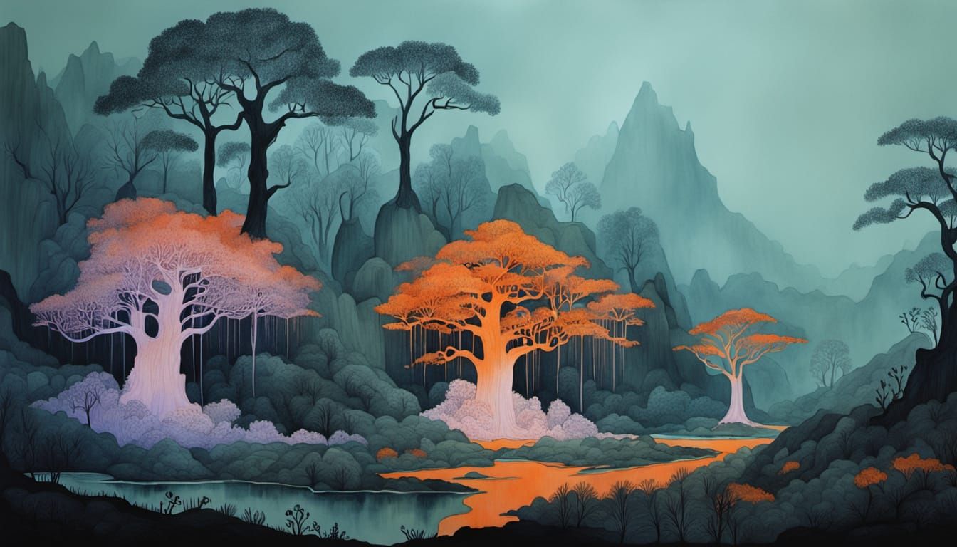 Mystical Realm in Tangerine and Melon Hues