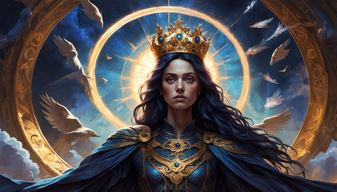 Queen of Ravens Commands Cosmos in Concept Art Style