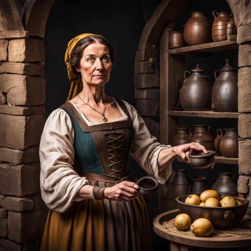 Medieval Female Barkeep in Tavern Portrait