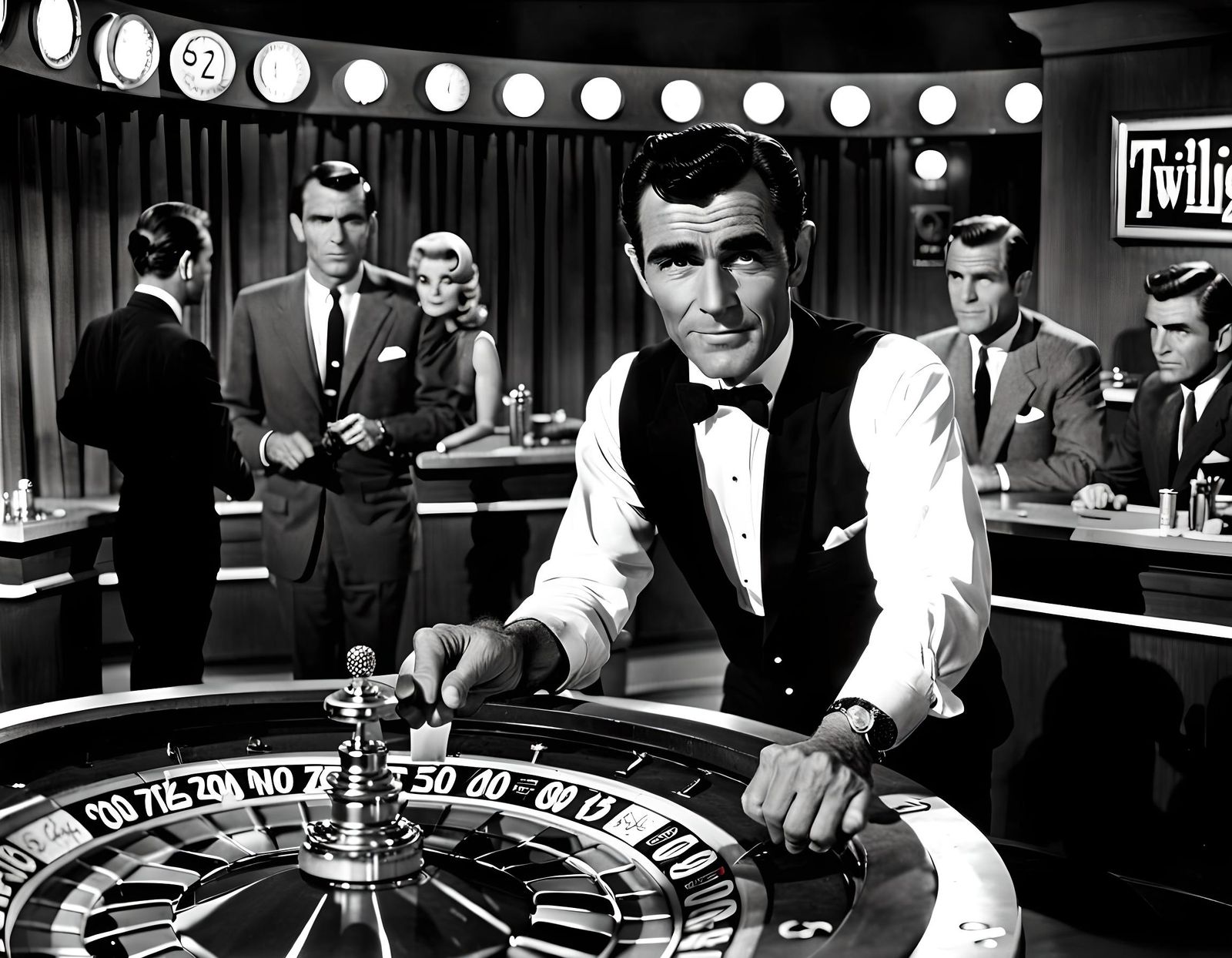 Rod Serling Spins Roulette Wheel on Twilight Zone Set