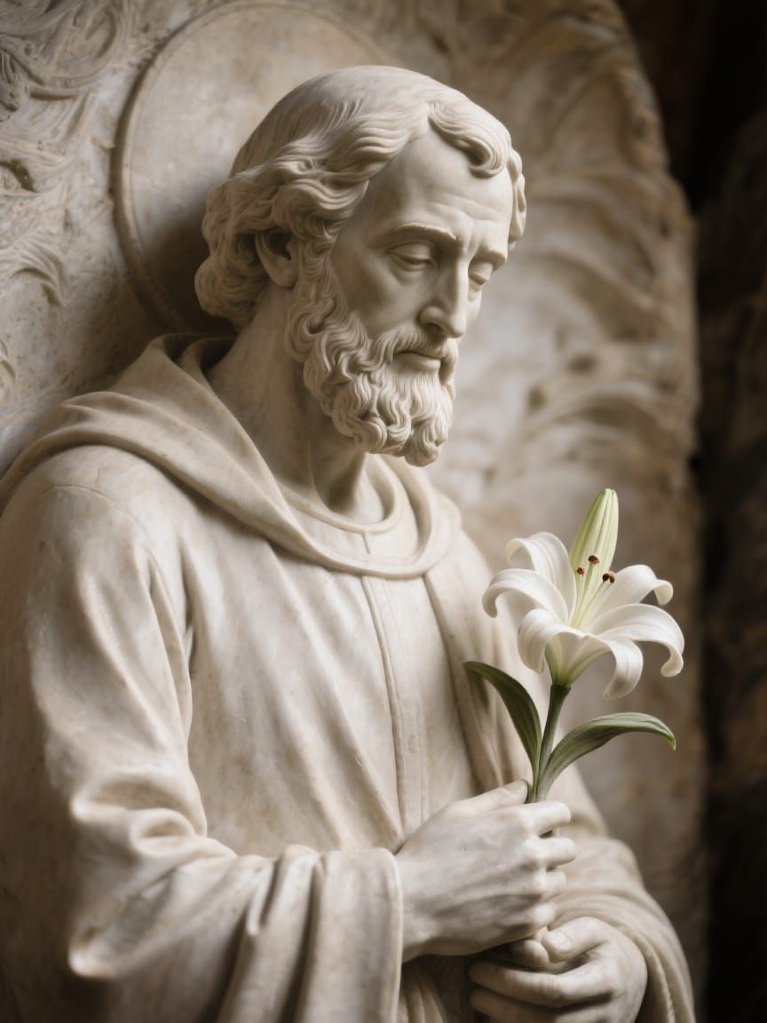 St Joseph Bas-Relief Sculpture with Lily