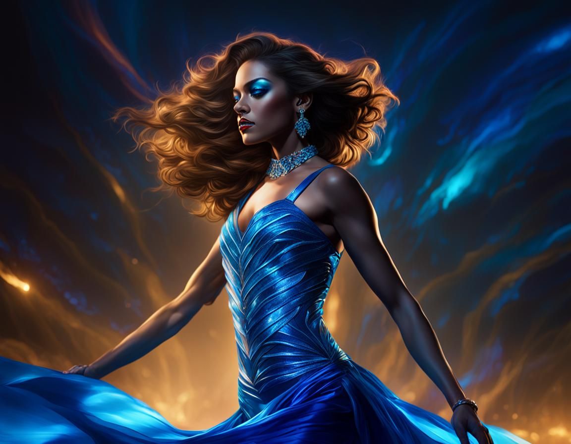 Striking Portrait of Woman in Blue Bodice