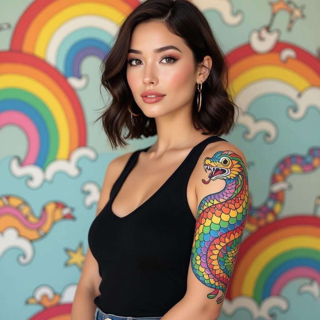 Rainbow Serpent Tattoo Art Inspired by Pop Art