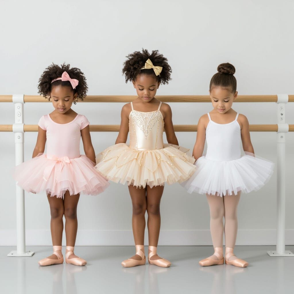 Three Young Ballerinas Posing in Tutus