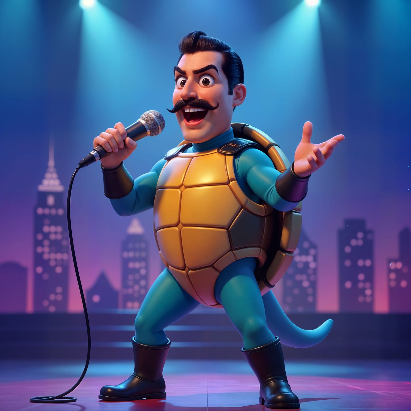 Freddie Mercury as Turtle in 3D Pixar Style
