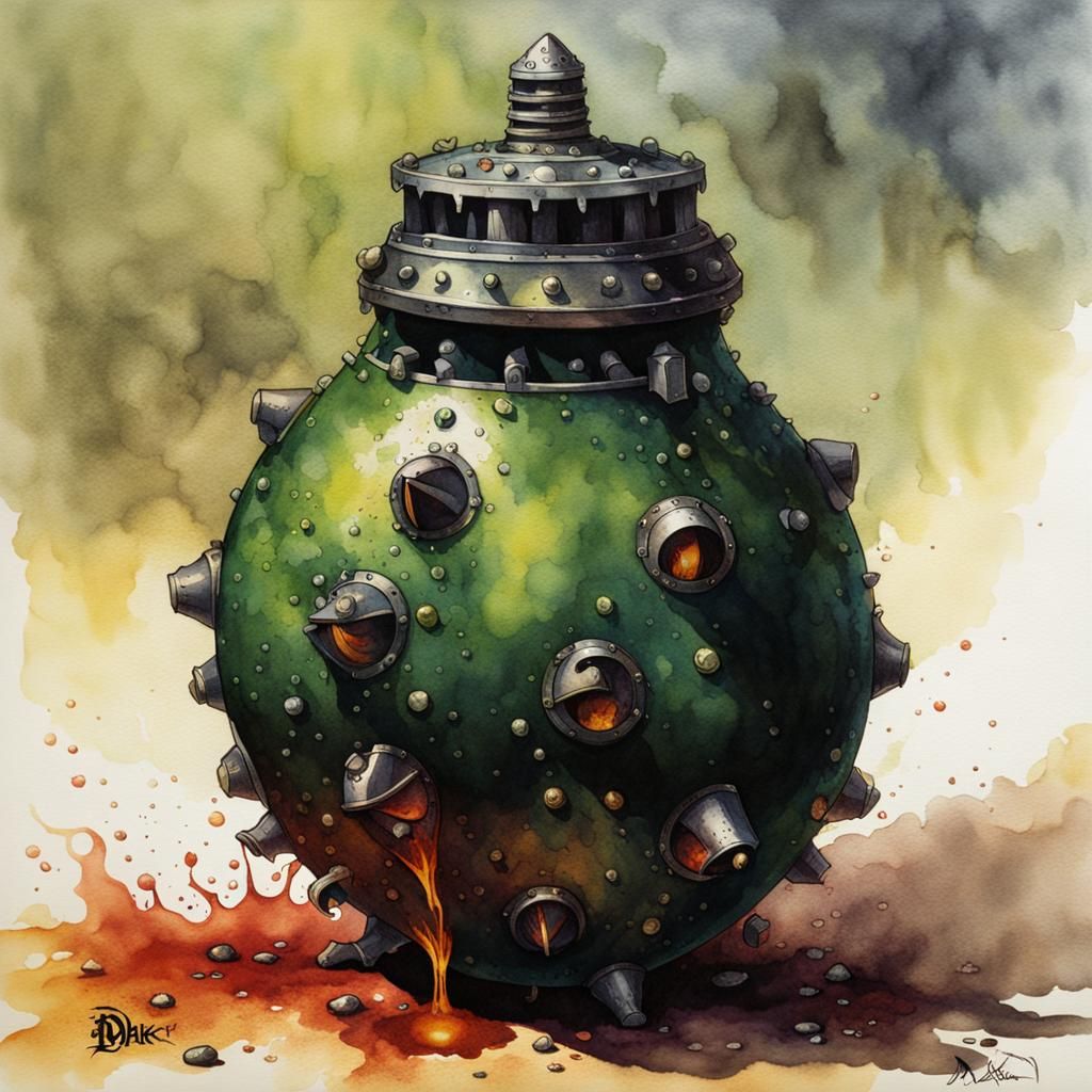 Medieval Poison Bomb in Watercolor Style