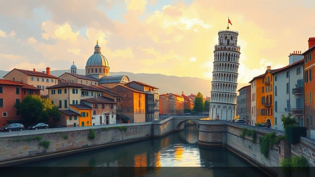 Leaning Tower of Pisa in Impressionist Style