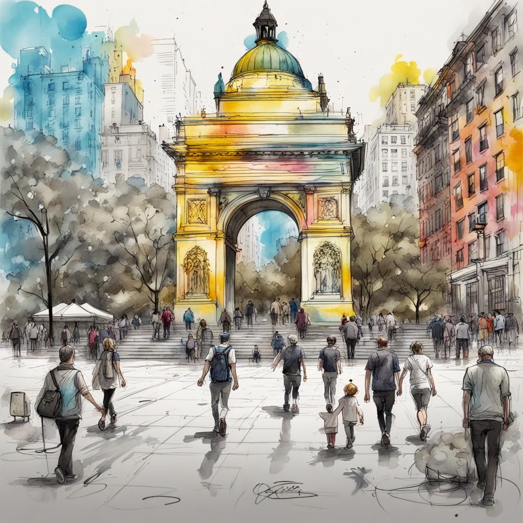Blueprint Sketch of Washington Square Park with Graffiti