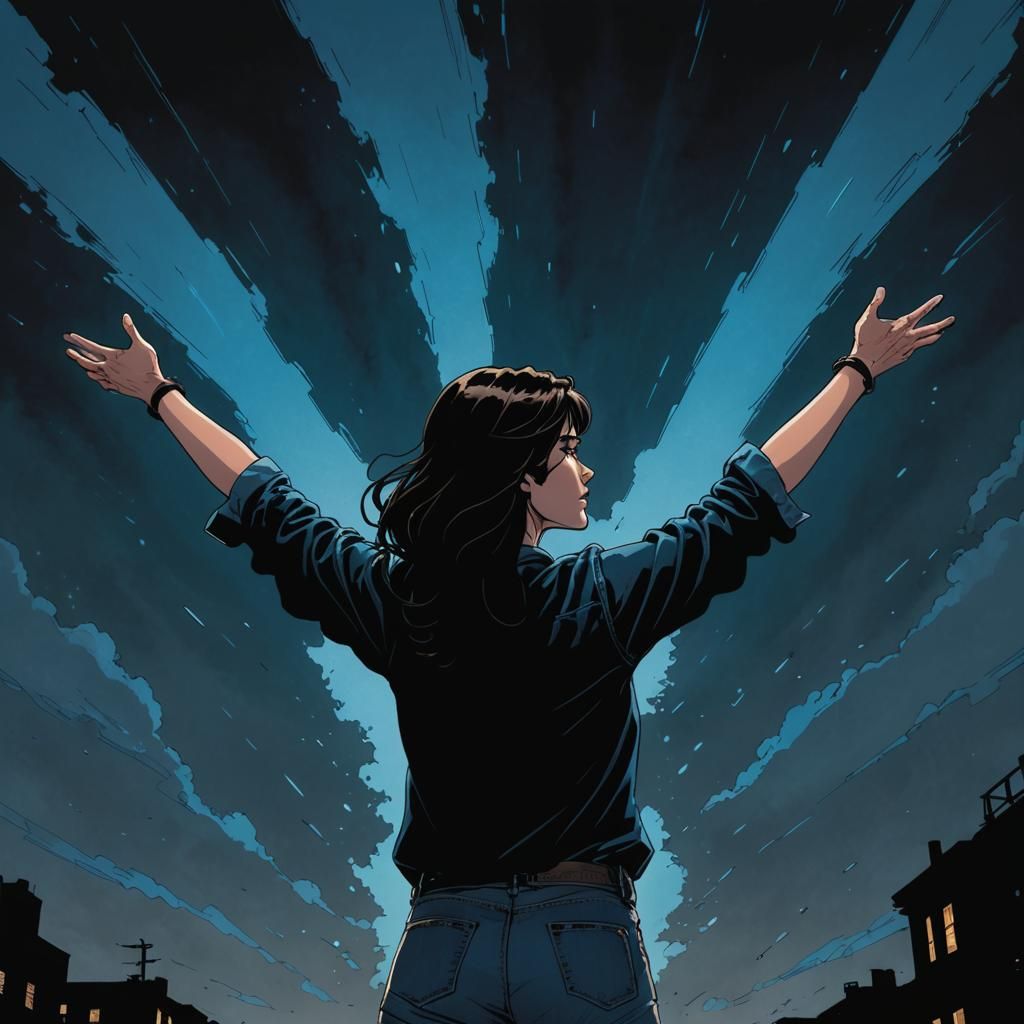 Woman with Blue Light: Sequential Art Illustration