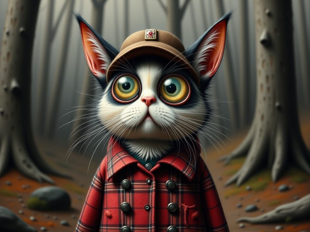 Quirky Cat in Tartan: A Whimsical Portrait