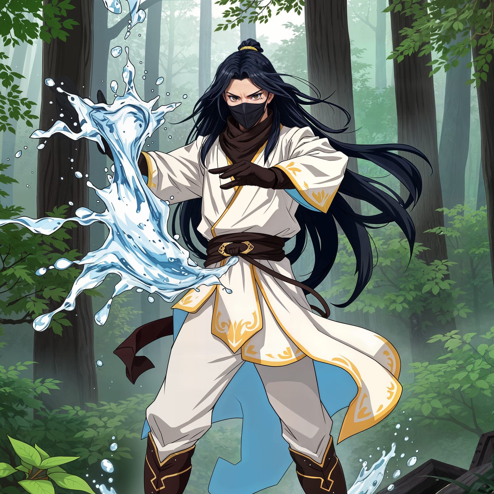 Elegant Water Bender in Anime Style