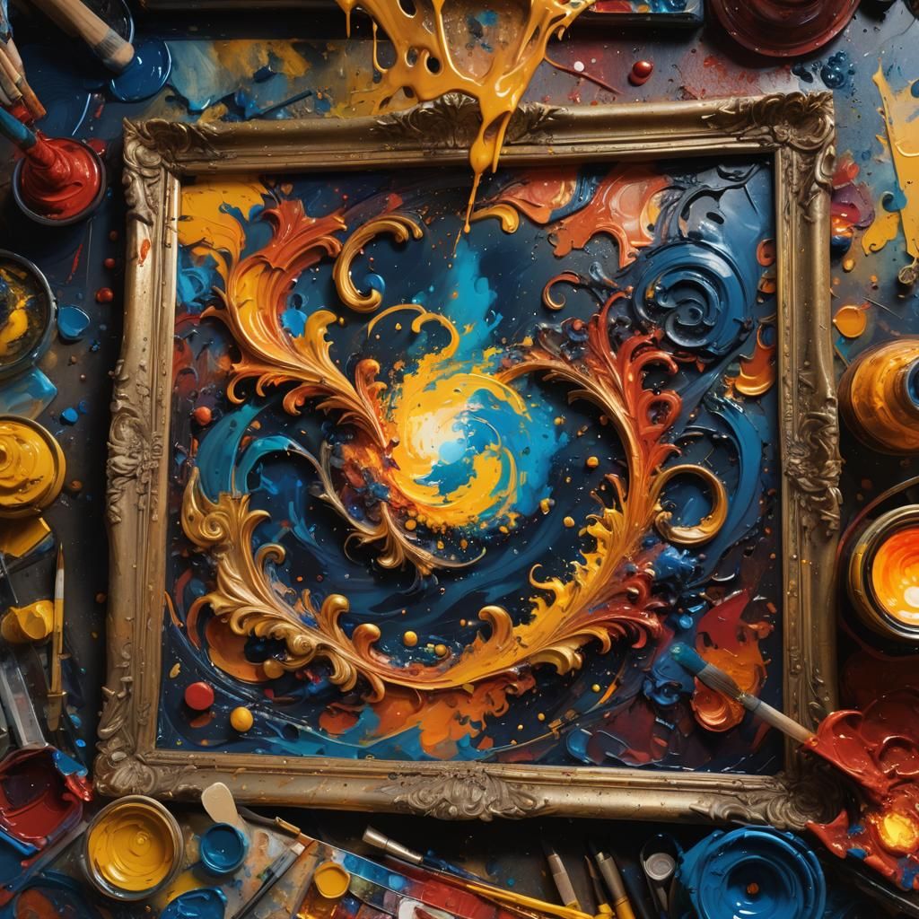 Chaotic Painter's Studio in Ornate Frame: Concept Art
