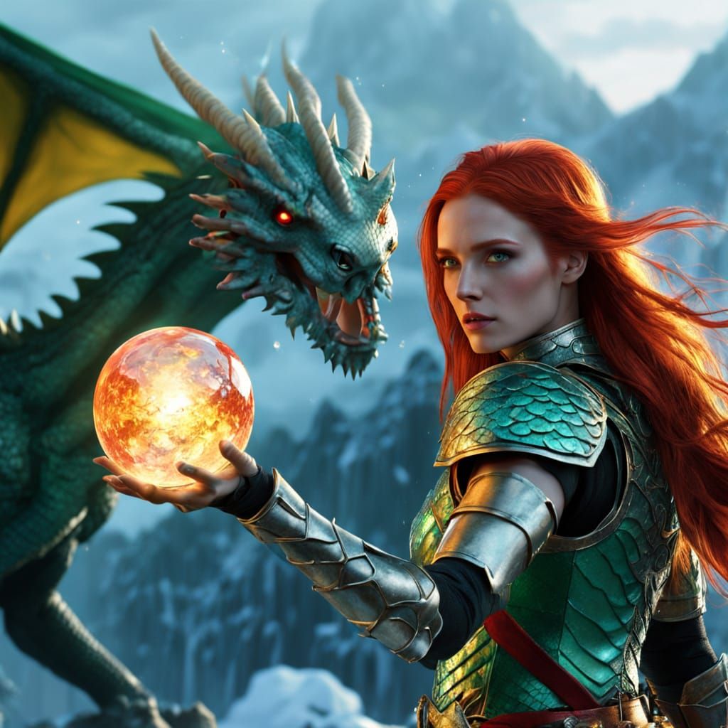 Warrior Confronts White Dragon in Epic Fantasy Scene