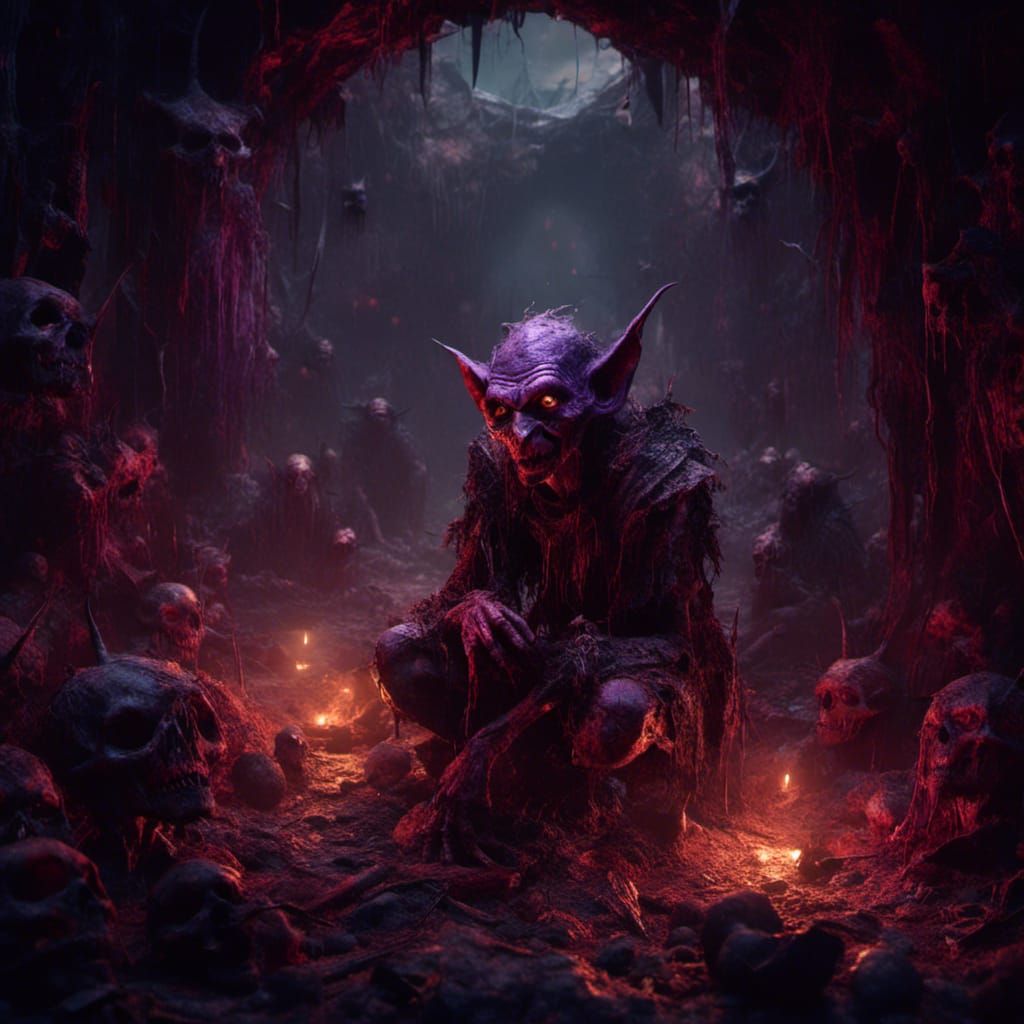 Menacing Goblins in Dark Fantasy Lair