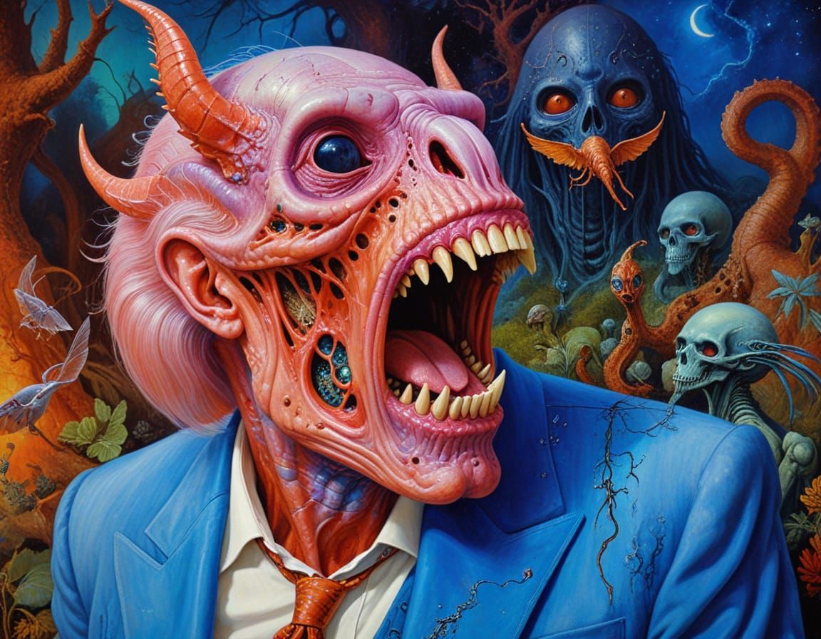 Surreal Fantasy Painting of Fallen Angels and Cryptids