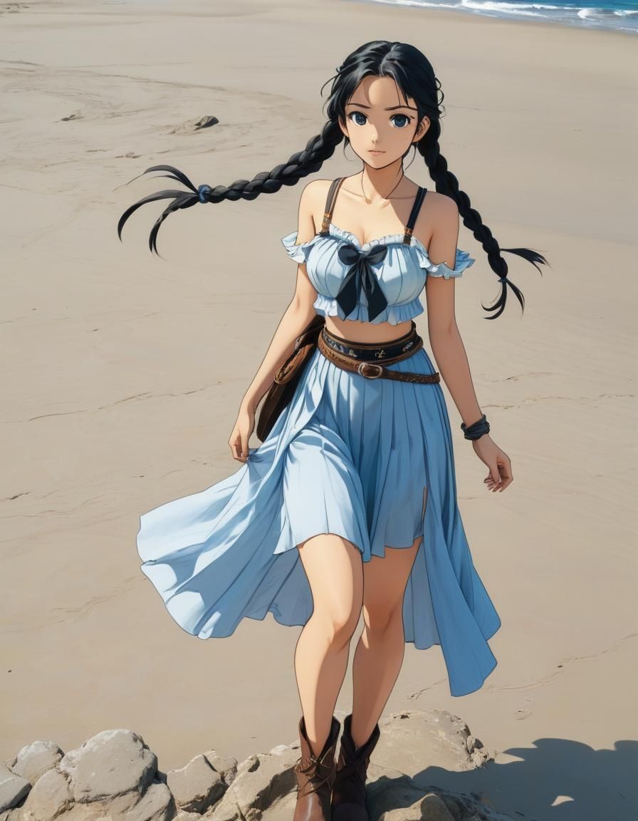 Anime Girl on Beach in Manga Style
