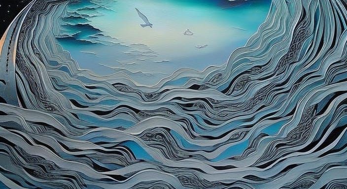 Magical Surrealism: Moonlit Sea Comic Book Illustration