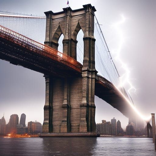Brooklyn Bridge Engulfed in Thunderous Lightning