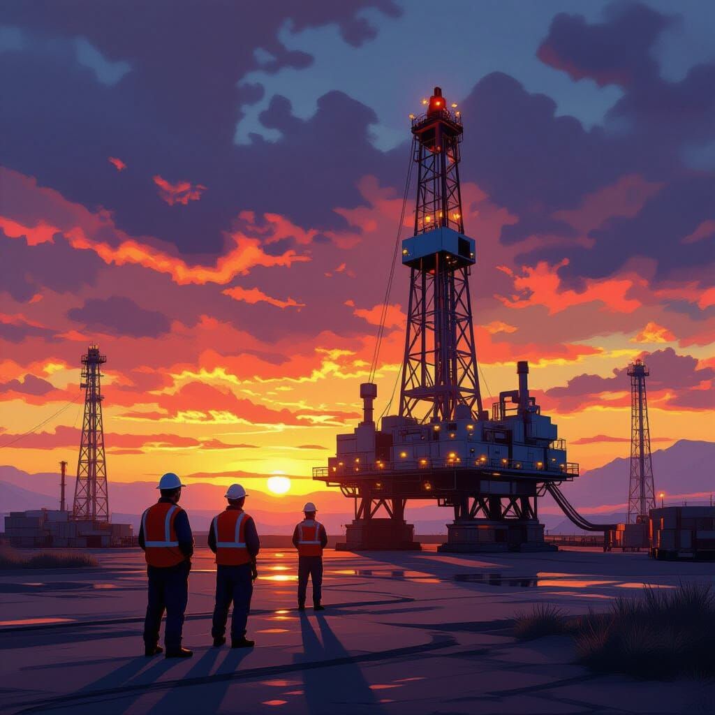Oil Rigs at Sunset in Photorealistic Style