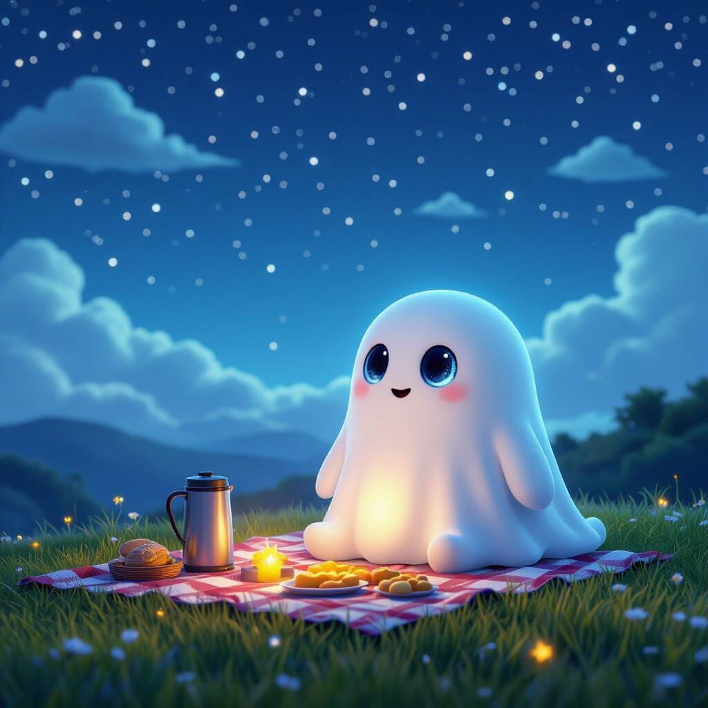 3D Ghost Enjoys Starry Night Picnic