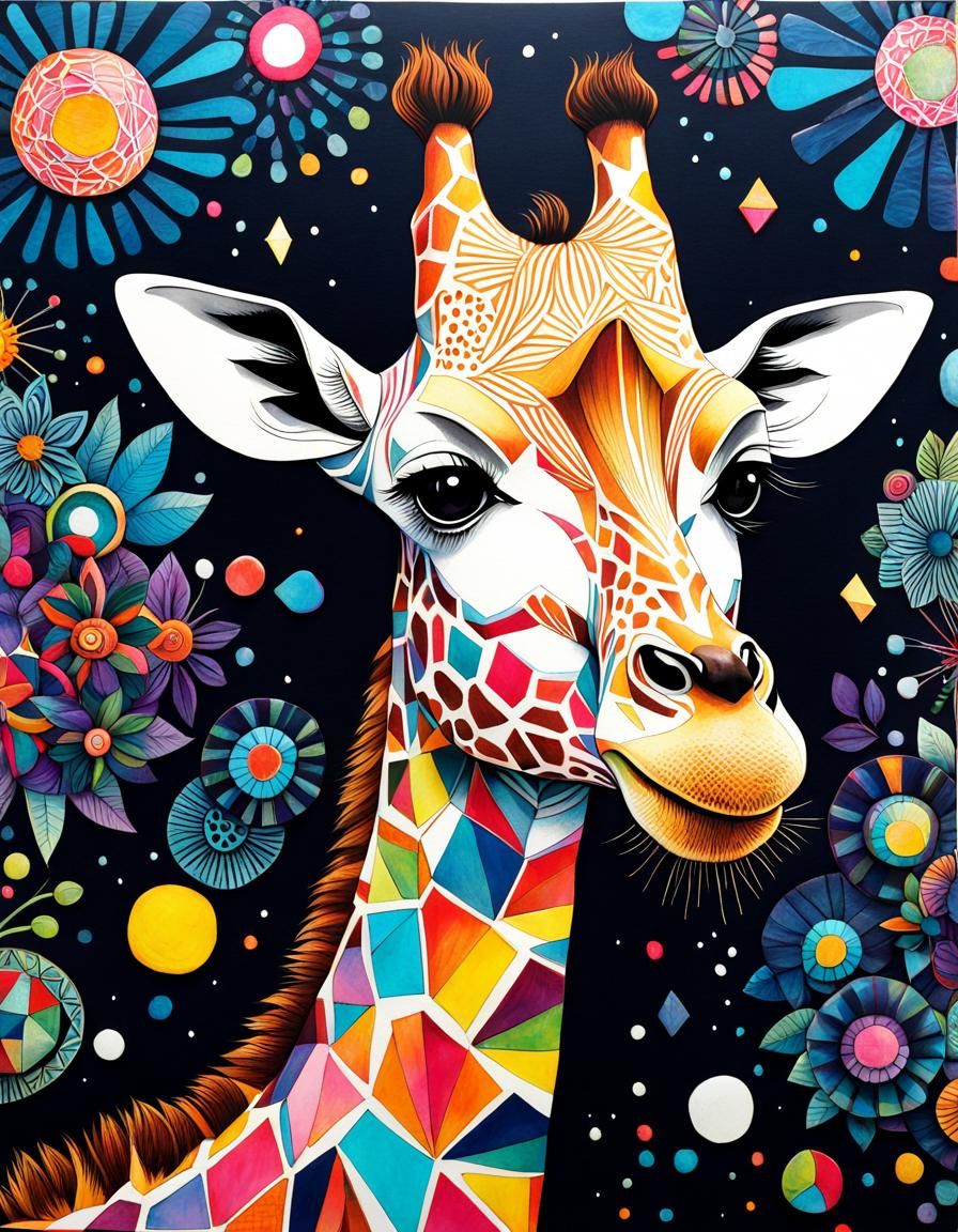 Geometric Zentangle Giraffe Portrait with Alcohol Ink