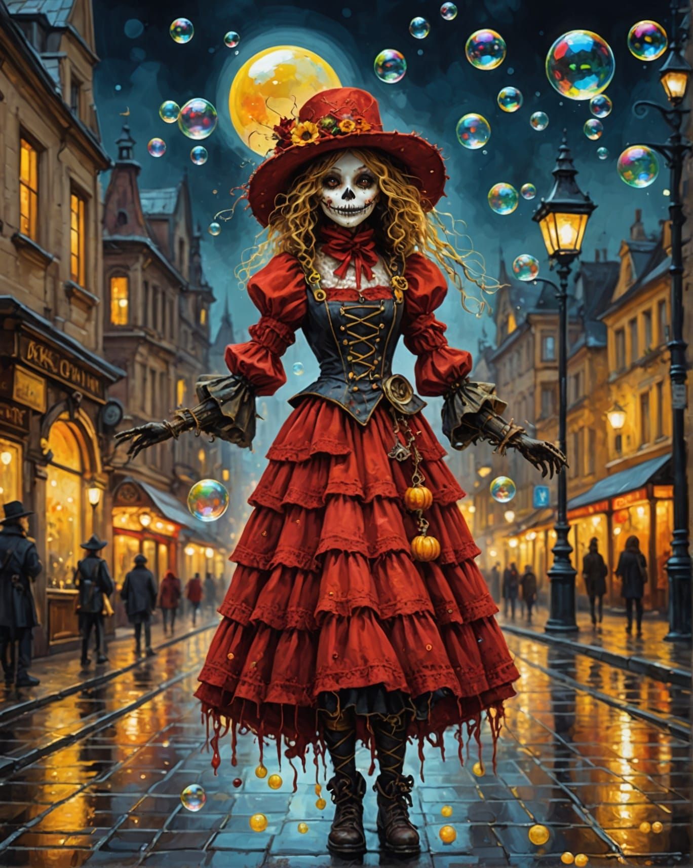 Steampunk Halloween Scarecrow Blowing Bubbles: Klimt-Inspire...