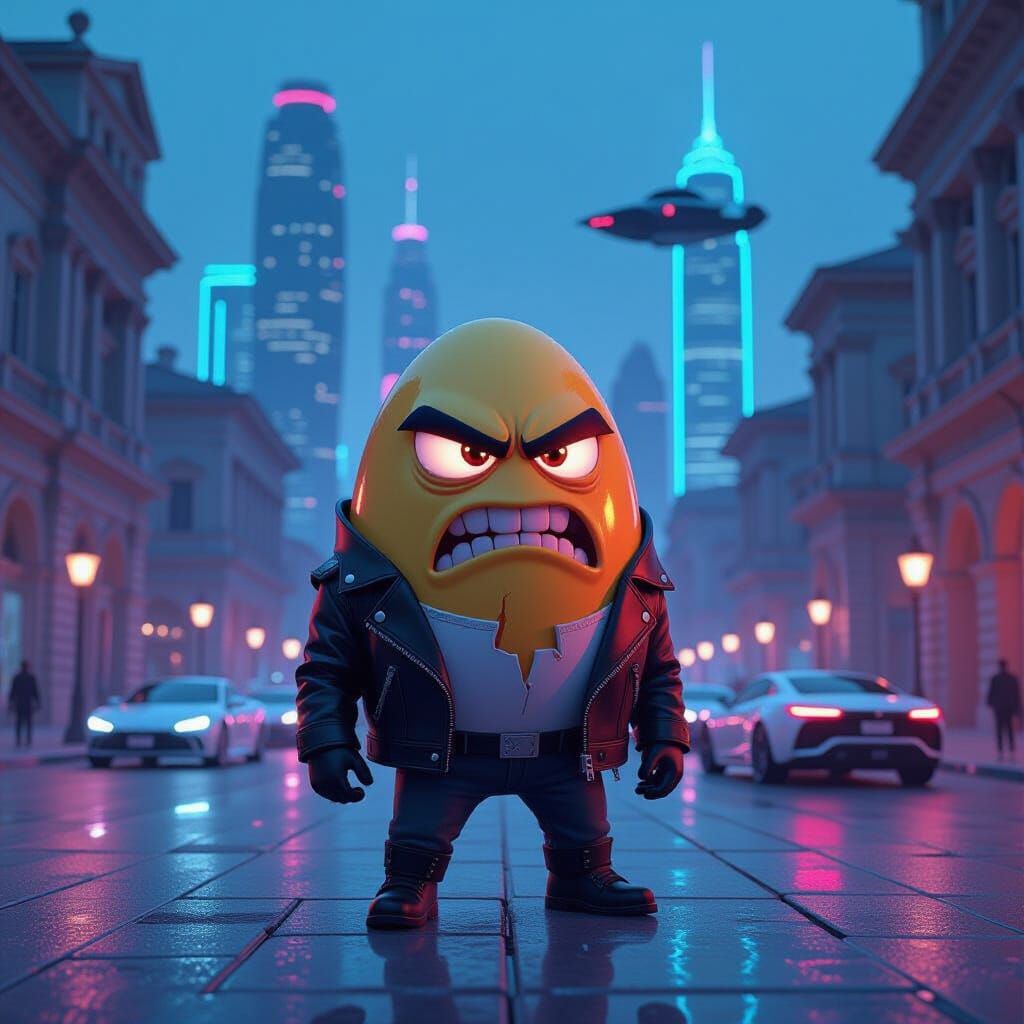 Angry Egg in Leather Jacket in Sci-Fi Roman Plaza