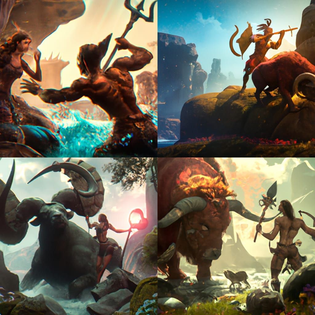 Hercules Captures the Ceryneian Hind in Matte Painting