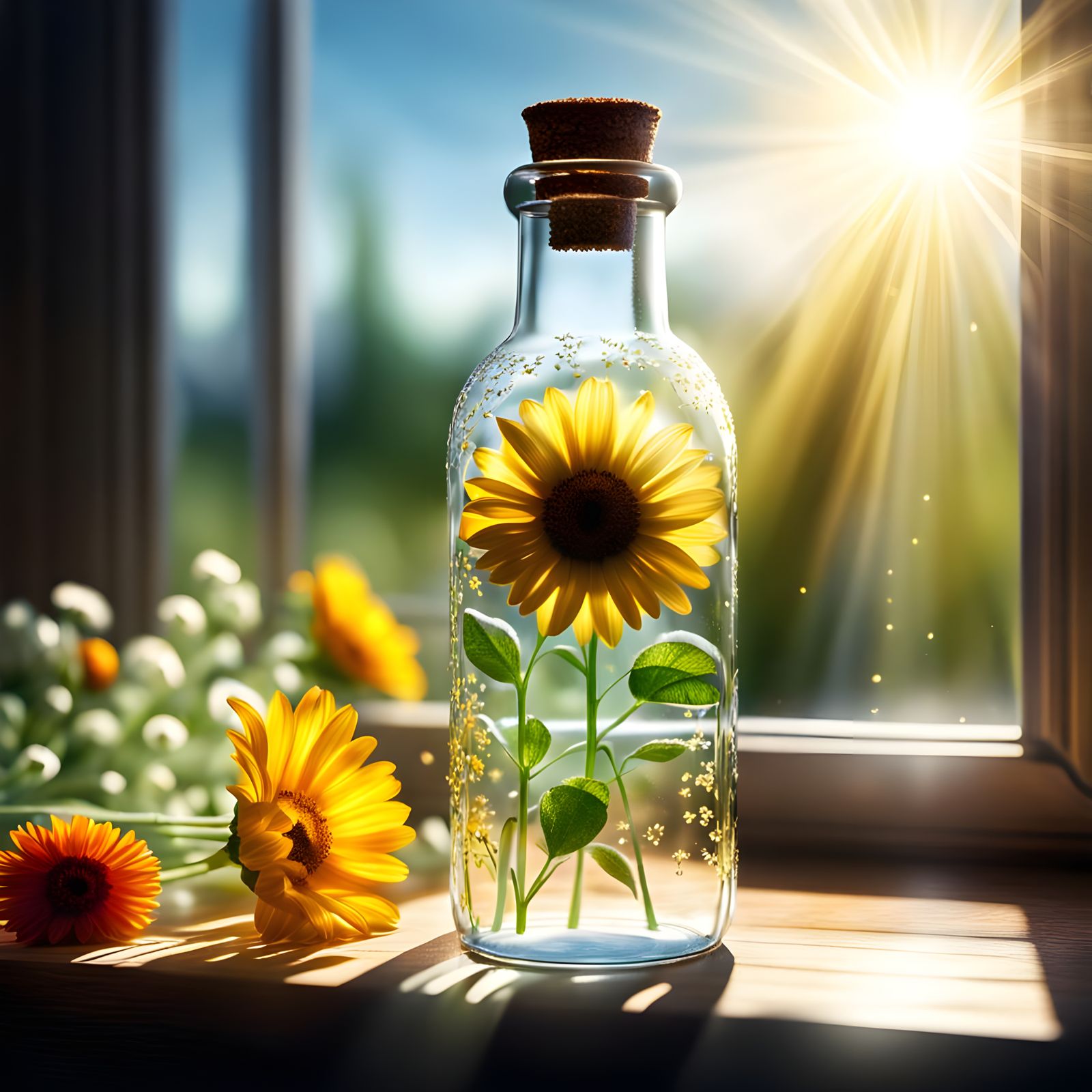Sunshine and Flowers Captured in Glass Bottle