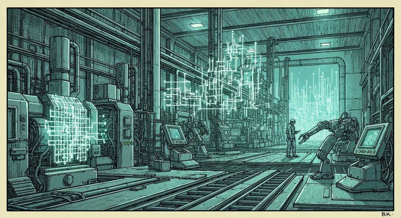 Manufacturing Cyberattack in Futuristic Sci-Fi Style