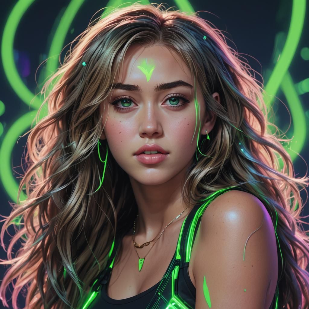 Miley Cyrus in Neon Anime Style